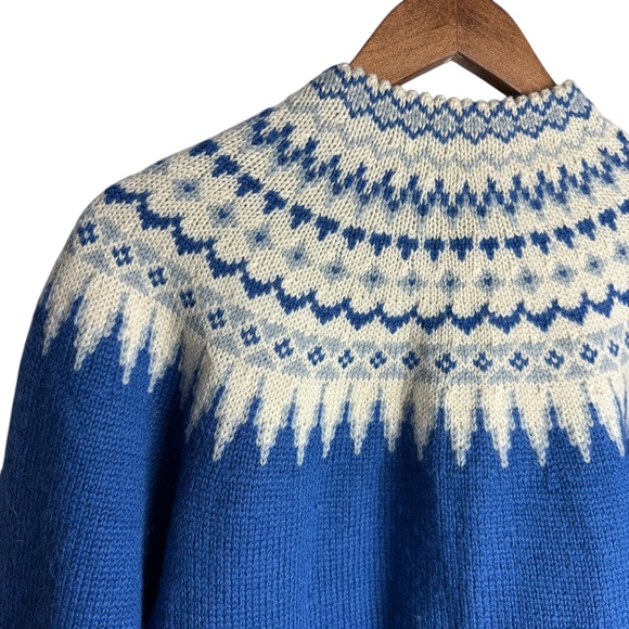 Vintage William Schmidt Norwegian Wool Sweater Blue Nordic Fair Isle Cardigan - Picture 6 of 9